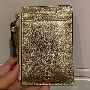 NWOT Tory Burch Metallic Leather Card Holder